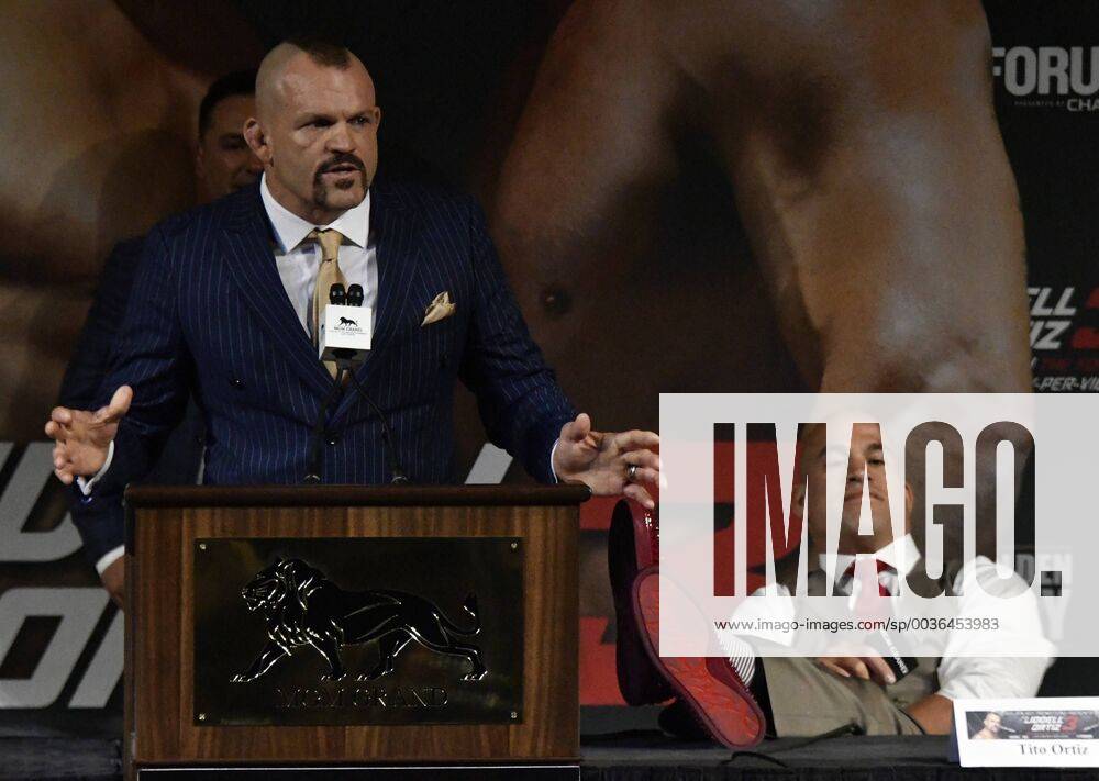 Las Vegas NV. Former UFC fighter champion Chuck Liddell talks during a press about his 3rd fight with UFC fighter Tito Ortiz in Las Vegas Friday. The two will fight for a 3rd time in Los Angeles at the Forum in Inglewood on Nov 24th, and will be presented live on Pay-Per-View beginning at 6:00 p.m. PT 9:00 p.m. ET.. LA DailyNews News - September 14, 2018 - ZUMAbl1_ 20180914_zaf_bl1_018