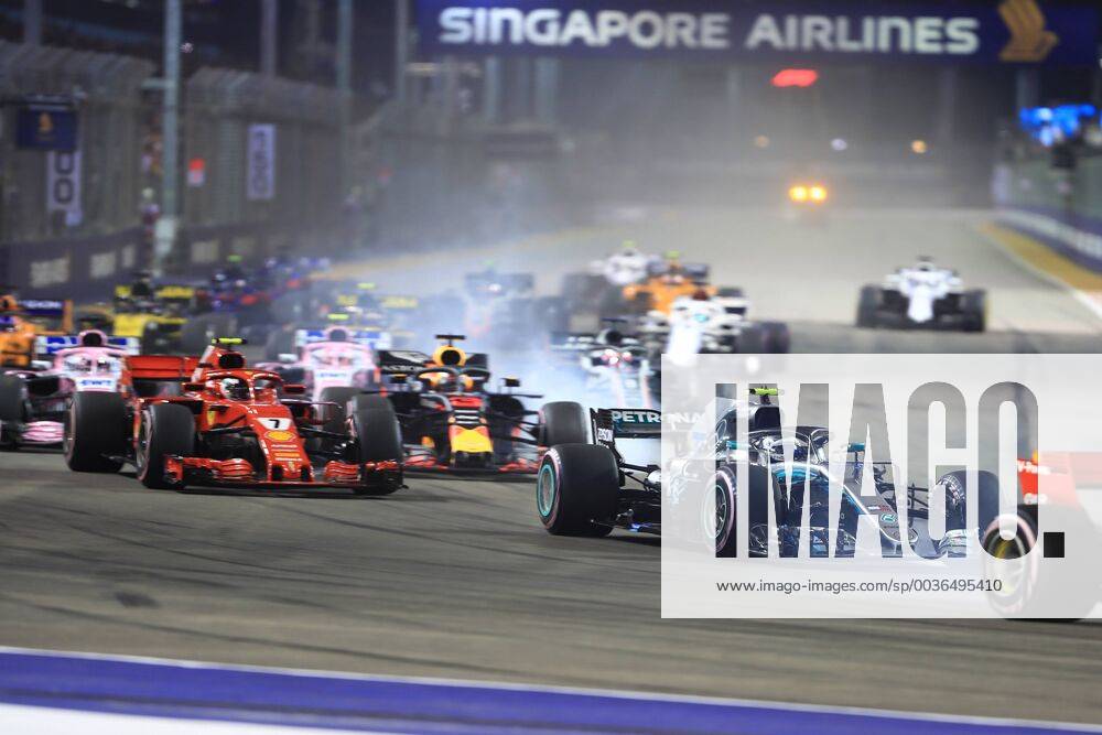 16th September 2018, Marina Bay Street Circuit, Singapore; Formula One Grand Prix of Singapore, race day; Mercedes AMG Petronas Motorsport, Valtteri Bottas locks up into turn 1 ActionPlus12063100 Octane