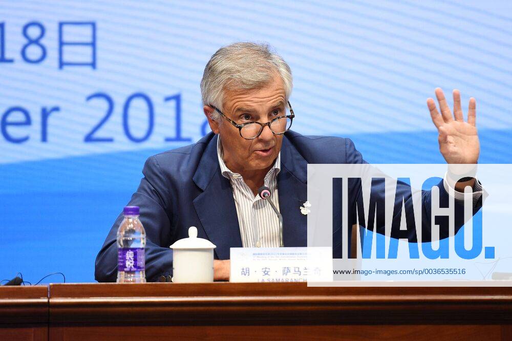 (180918) -- BEIJING, Sept. 18, 2018 -- IOC Vice-President Juan Antonio Samaranch Salisachs speaks during the press conference PK Pressekonferenz of the 3rd meeting of the IOC Coordination Commission for the XXIV Olympic Winter games Winterspiele Spiele Summer games Beijing 2022 in Beijing, capital of China, Sept. 18, 2018. ) (SP)CHINA-BEIJING-2022 OLYMPIC WINTER GAMES-IOC COORDINATION COMMISSION-PRESS CONFERENCE (CN) JuxHuanzong