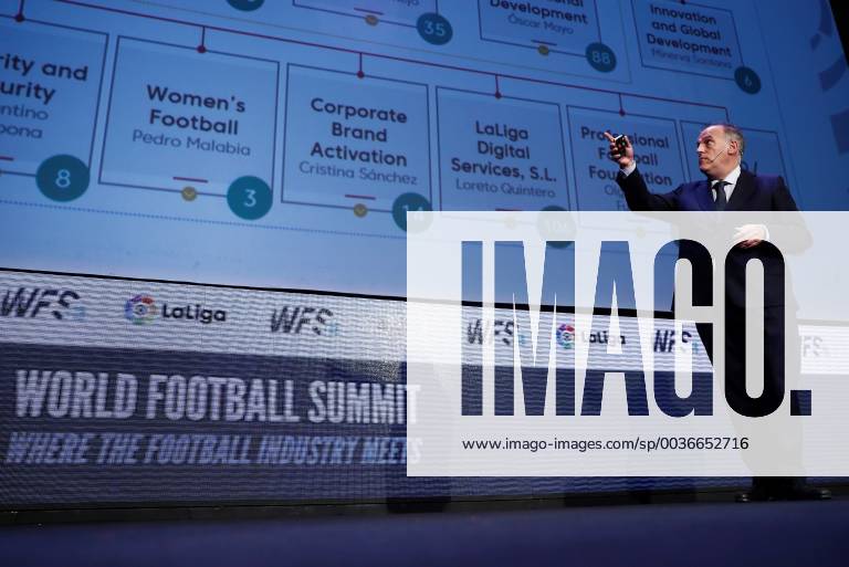 President of Spanish La Liga, Costa Rican born, Spanish Javier Tebas, during the 3rd edition of the World Football Summit, in Madrid, Spain, 24 September 2018. World Football Summit !ACHTUNG: NUR REDAKTIONELLE NUTZUNG!