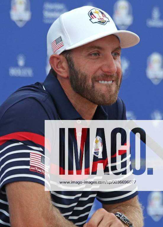 Dustin Johnson speaks during a press conference PK Pressekonferenz a day before the start of the Ryder Cup at Le Golf National in Guyancourt near Paris on September 27, 2018. The Ryder Cup takes place every two years and features Team USA versus Team Europe, with venues alternating between the U.S and Europe each competition. PAR20180927009 DAVIDxSILPA