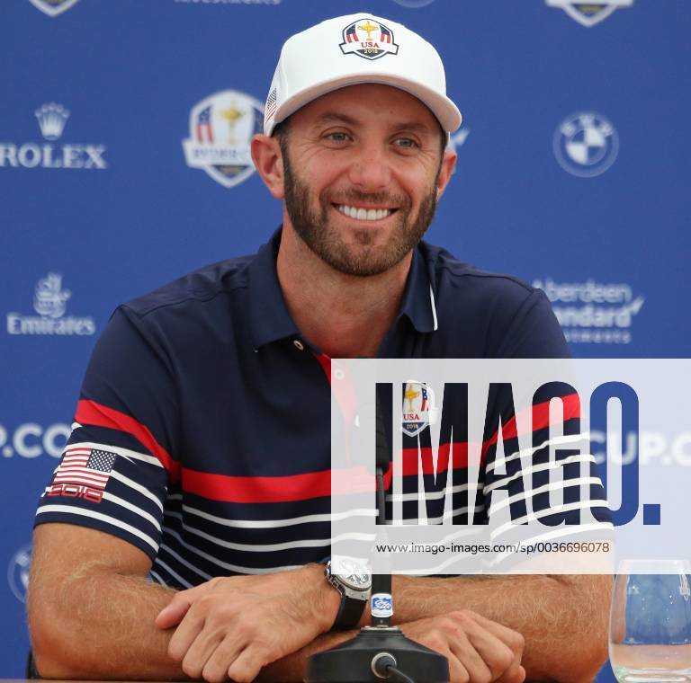 Dustin Johnson speaks during a press conference PK Pressekonferenz a day before the start of the Ryder Cup at Le Golf National in Guyancourt near Paris on September 27, 2018. The Ryder Cup takes place every two years and features Team USA versus Team Europe, with venues alternating between the U.S and Europe each competition. PAR20180927010 DAVIDxSILPA