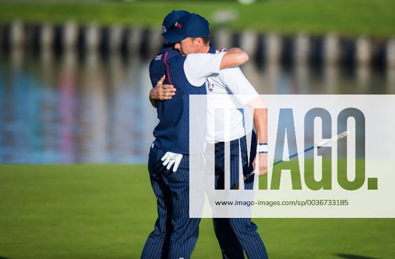 2018 Ryder Cup, Albatros Course, Le Golf National, Saint-Quentin-en-Yvelines, Paris 29 9 2018 Afternoon Foursomes USA s Justin Thomas and Jordan Speith celebrate winning on the 15th Justin Thomas and Jordan Speith celebrate winning on the 15th 29 9 2018