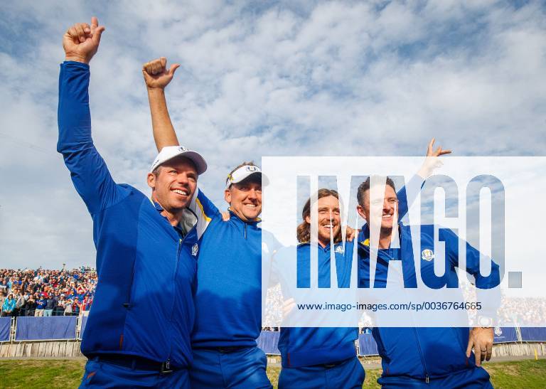 2018 Ryder Cup, Albatros Course, Le Golf National, Saint-Quentin-en-Yvelines, Paris 30 9 2018 Paul Casey, Ian Poulter, Tommy Fleetwood and Justin Rose celebrate winning the Ryder Cup Paul Casey, Ian Poulter, Tommy Fleetwood and Justin Rose celebrate winning the Ryder Cup 30 9 2018