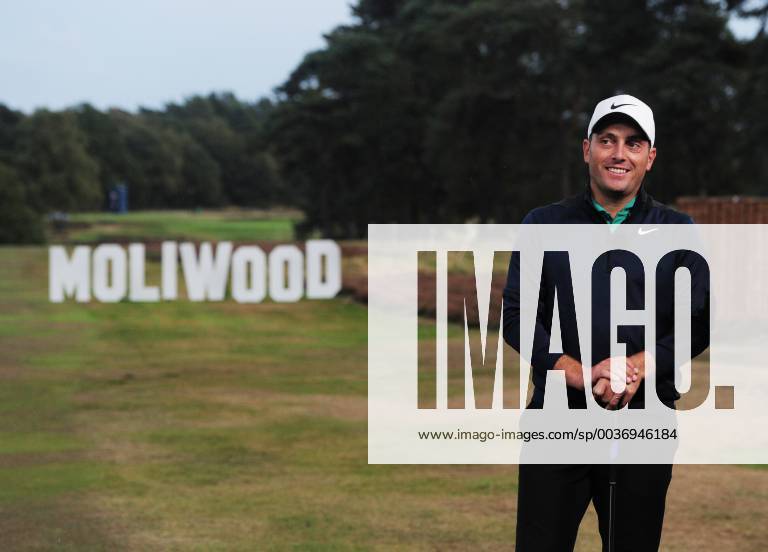 Golf - 2018 Sky Sports British Masters - Thursday, First Round Francesco Molinari of Italy with the sign Moliwood which was created after his wins in the Ryder Cup with his partner Tommy Fleetwood, at Walton Heath Golf Club. COLORSPORT ANDREW COWIE