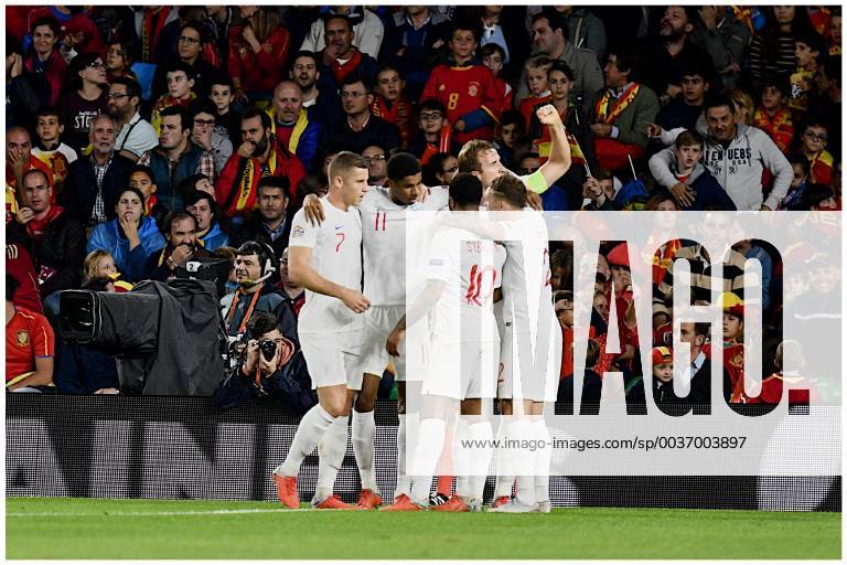 Spain v England UEFA Nations League Marcus Rashford of England (2nd left) celebrates scoring their second goal to make it Spain 0 England 2 during the UEFA Nations League match at the Estadio Benito Villamarin, Seville Content Not Available For UK Newspapers