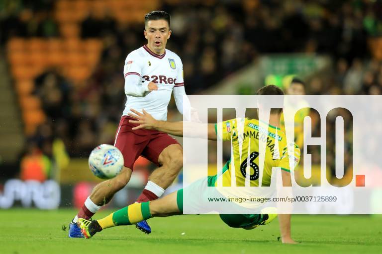 23rd October 2018, Carrow Road, Norwich, England; EFL Championship football, Norwich City versus Aston Villa; Christoph Zimmermann of Norwich City challenges Jack Grealish of Aston Villa ActionPlus12072526 ShaunxBrooks