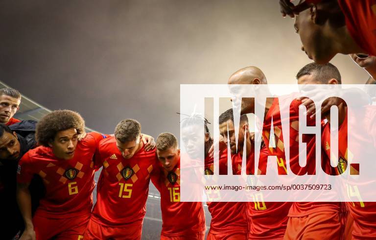 KW46 Belgium s Axel Witsel, Belgium s Thomas Meunier, Belgium s Thorgan Hazard, Belgium s Michy Batshuayi, Belgium s Eden Hazard, Belgium s Vincent Kompany and Belgium s Dries Mertens pictured ahead of the match between Belgian national team Nationalteam the Red Devils and Iceland, in Brussels, Thursday 15 November 2018, in the Nations League. VIRGINIExLEFOUR x05470683x