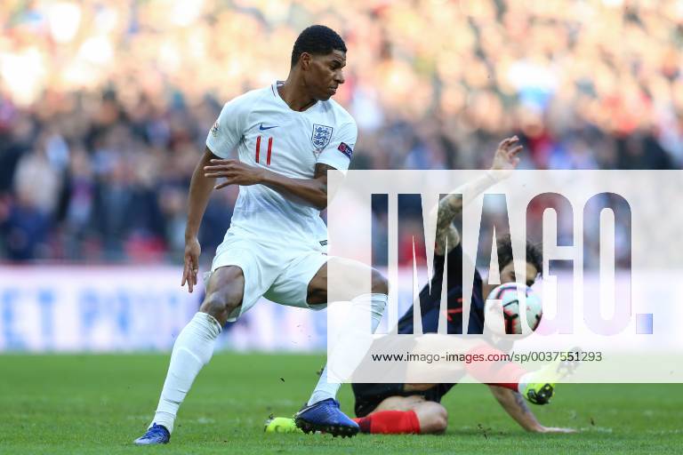 England v Croatia UEFA Nations League Marcus Rashford (l) of England is tackled by Sime Vrsaljko of Croatia during the UEFA Nations League match at Wembley Stadium, London Content Not Available For UK Newspapers