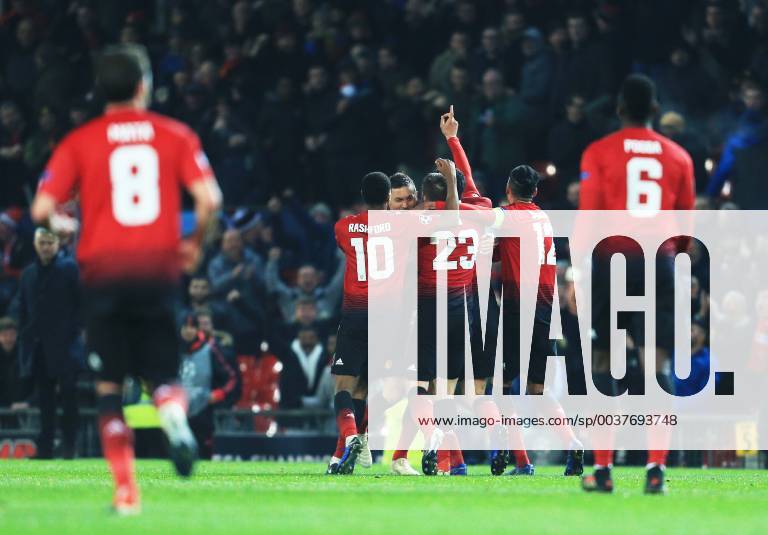 Manchester United ManU s Marouane Fellaini celebrates after scoring his teams first goal during the UEFA Champions League match at Old Trafford, Manchester. Picture date 27th November 2018. Picture credit should read: Matt McNulty Sportimage .