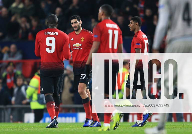 Manchester United ManU s Marouane Fellaini celebrates after scoring his teams first goal during the UEFA Champions League match at Old Trafford, Manchester. Picture date 27th November 2018. Picture credit should read: Matt McNulty Sportimage .