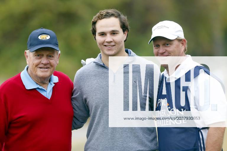 ORLANDO, FL - DECEMBER 14: Jack Nicklaus, Gary GT Nicklaus, grandson of Jack Nicklaus and Gary Nicklaus, son of Jack Nicklaus and father to GT Nicklaus pose together on the first hole before the Pro-Am of the 2018 PNC Father Son Challenge on December 14, 2018 at the The Ritz-Carlton Golf Club in Orlando, Florida. (Photo by Cliff Welch Icon Sportswire) GOLF: DEC 14 Champions Tour - PNC Father Son Challenge Icon121418111