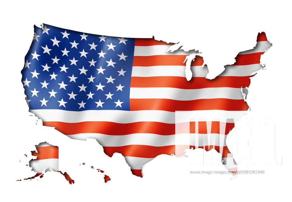 United States flag map USA flag map, three dimensional render, isolated on white