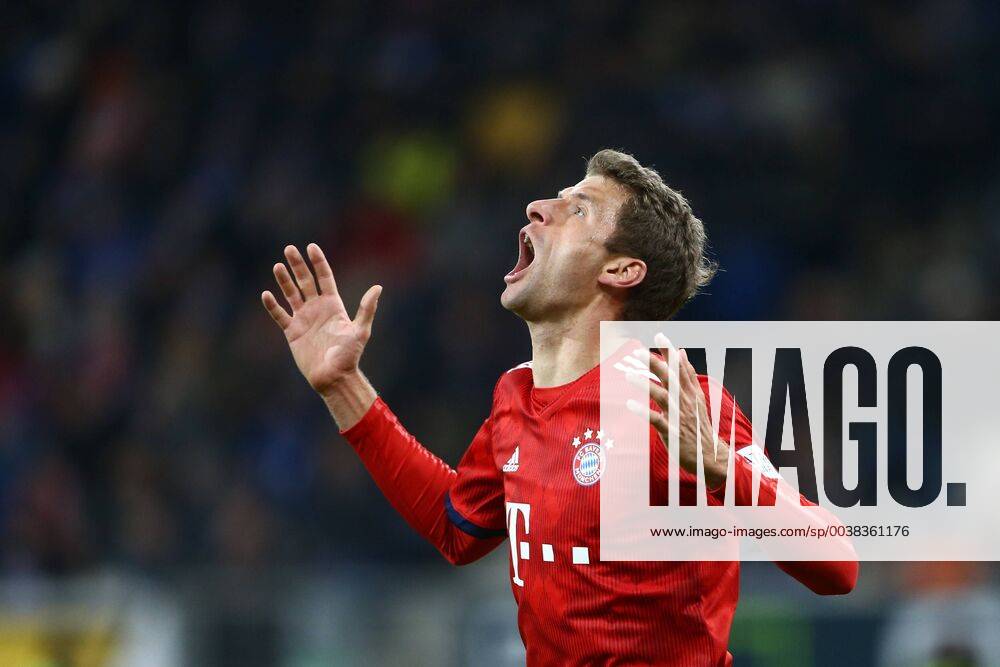 KW03 Thomas Mueller (FC Bayern Muenchen) hadert mit sich, TSG 1899 Hoffenheim vs FC Bayern Muenchen, Fussball, 1. Bundesliga, 18.01.2019 DFL regulations prohibit any use of photographs as image sequences and or quasi-video. TSG 1899 Hoffenheim vs FC Bayern Muenchen, Fussball, 1. Bundesliga, 18.01.2019 Hoffenheim