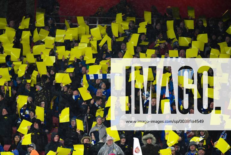 Football - 2018 2019 Premier League - Arsenal vs. Cardiff City Banners and yellow daffodil cards in support of Emiliano Sala the missing player, at The Emirates. COLORSPORT ASHLEY WESTERN
