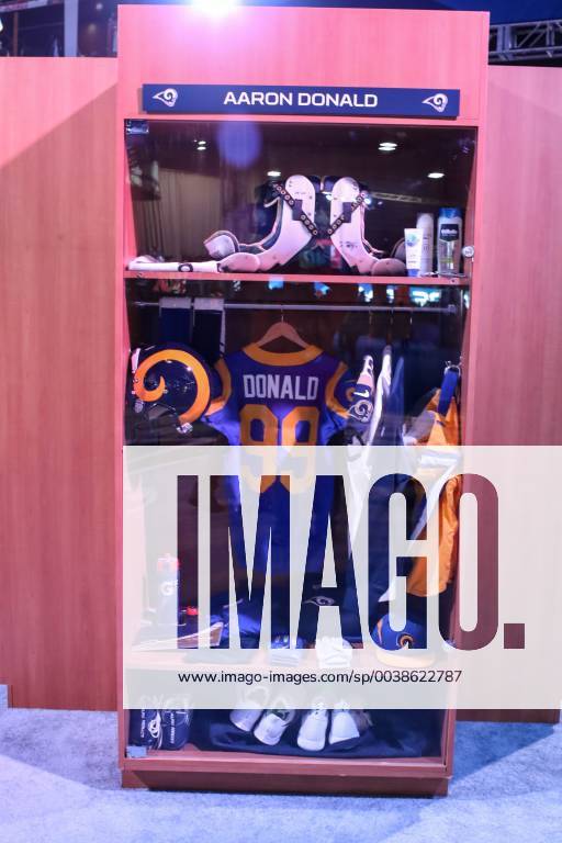 Atlanta, GA..Game Week with NFL American Football Herren USA Experience Aaron Donald locker at Super Bowl LIII at Georgia World Congress Center in Atlanta, GA on February 1, 2019. ( ) NFL Super Bowl LIII 2019: FEB 1 - ZUMAc04_ 20190201_zaf_c04_024