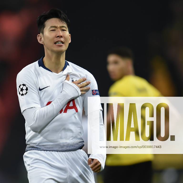 Tottenham Hotspur v Borussia Dortmund UEFA Champions League Son Heung-Min of Tottenham Hotspur celebrates scoring the opening goal during the UEFA Champions League match at Wembley Stadium, London Content Not Available For UK Newspapers