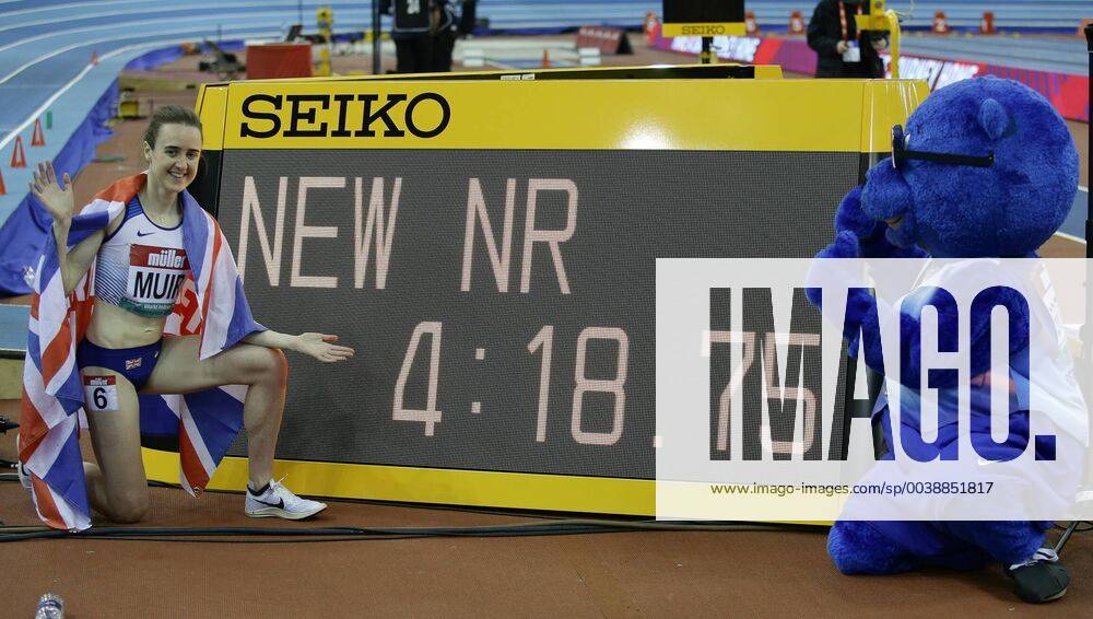 KW07 Muller Indoor Grand Prix Laura Muir celebrates breaking the indoor mile British record during the Muller Indoor Grand Prix at Arena Birmingham, Birmingham Content Not Available For UK Newspapers