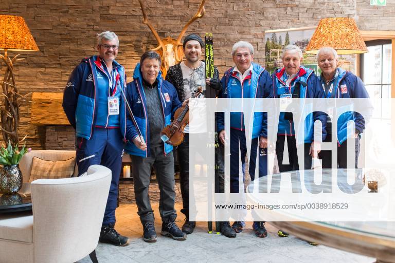 NORDIC SKIING - FIS Nordic World Ski Championships Seefeld 2019 SEEFELD,AUSTRIA,20.FEB.19 - NORDIC SKIING - FIS Nordic World Ski Championships Seefeld 2019, side event, photocell Garrett Schroecksnadel. Image shows mayor Werner Frieser (Seefeld), president Peter Schroecksnadel (OESV), violinist David Garrett, vice president Klaus Leistner, press officer Josef Schmid (OESV) and Fred Steinacher. GEPAxpictures xDanielxGoetzhaber