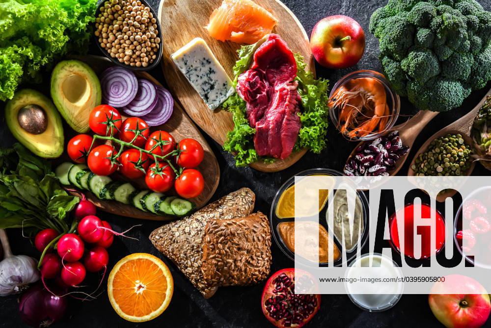 A variety of food products representing balanced diet A variety of food products representing balanced diet