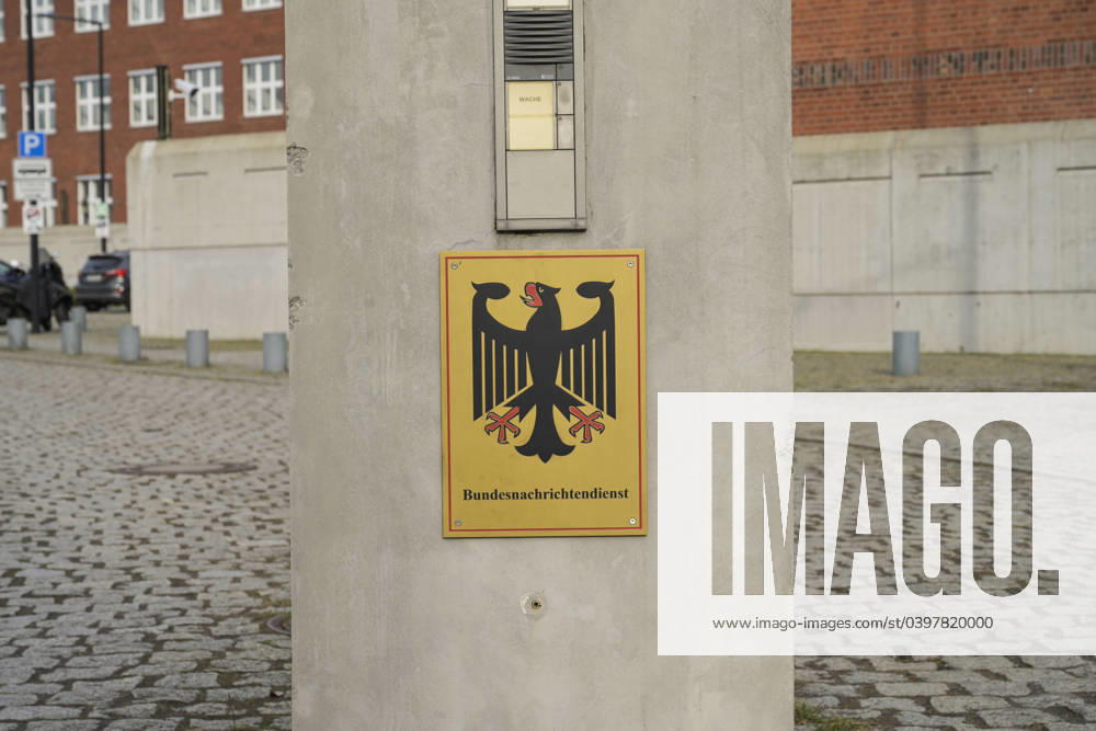 Schild, Bundesnachrichtendienst BND, Viktoriastraße, Lichterfelde, Steglitz-Zehlendorf, Berlin, Deutschland Schild, Bundesnachrichtendienst BND, Viktoriastraße, Lichterfelde, Steglitz-Zehlendorf, Berlin, Deutschland