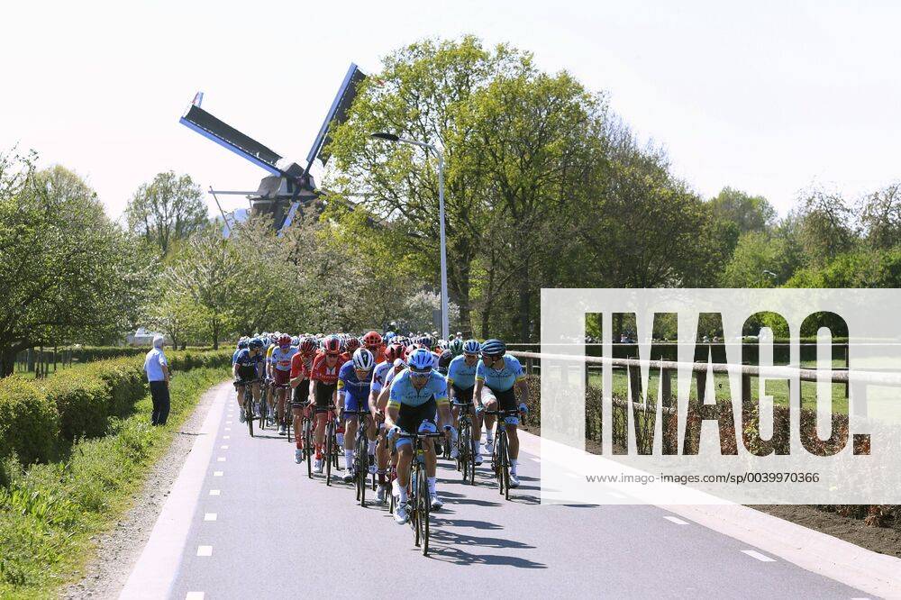 KW16 VALKENBURG, THE NETHERLAND - APRIL 21 : Illustration peloton and windmill pictured during the UCI World Tour 54ste Amstel Gold Race cycling race with start in Maastricht and finish in Valkenburg on April 21, 2019 in Valkenburg, The Netherlands, 21 04 2019 CYCLISME : Amstel Gold Race - 21 04 2019 PhotoNews Panoramic