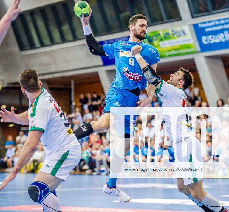 TVB 1898 Stuttgart - SC DHfK Leipzig Weiss, Dominik (TVB 1898 Stuttgart 6) beim Spiel in der Handball Bundesliga, TVB 1898 Stuttgart - SC DHfK Leipzig. Stuttgart. 21.04.19 Handball 27. Spieltag , Baden Wuerttemberg Deutschland