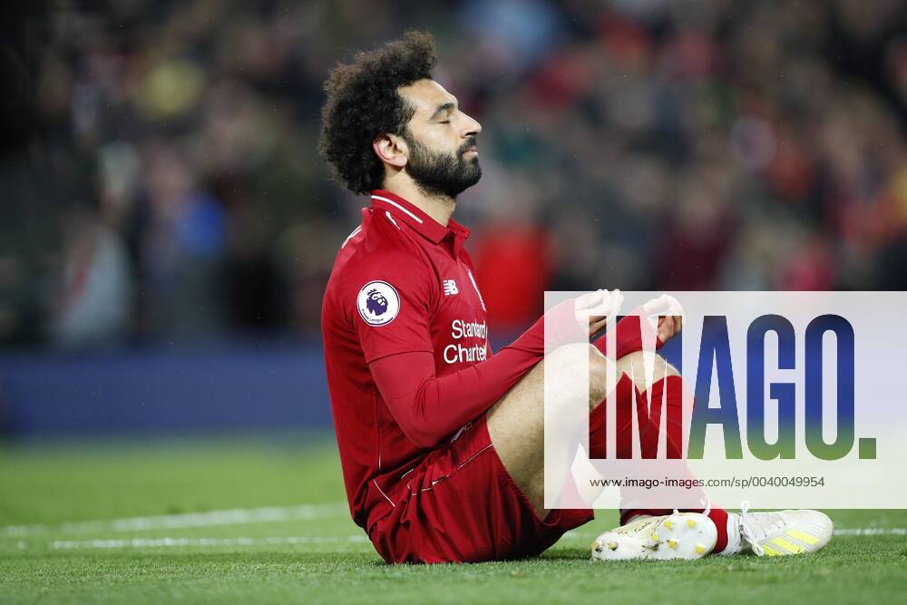 KW17 Football - 2018 2019 Premier League - Liverpool vs. Huddersfield Town Mohamed Salah of Liverpool celebrates after scoring at Anfield. COLORSPORT LYNNE CAMERON