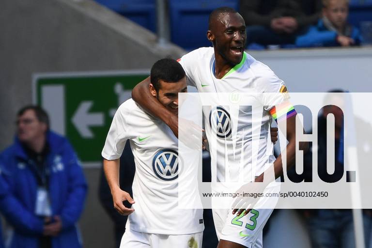 Fussball, 1. Bundesliga, TSG 1899 Hoffenheim - VfL Wolfsburg,, v.l. Jubel zum Ausgleich zum 1:1 durch De Asevedo Furtado (VfL Wolfsburg) mit Josuha Guilavogui (VfL Wolfsburg) DFL regulations prohibit any use of photographs as image sequences and or quasi-video. 1. Fussball Bundesliga, TSG 1899 Hoffenheim - VfL Wolfsburg Sinsheim