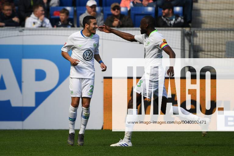 Fussball, 1. Bundesliga, TSG 1899 Hoffenheim - VfL Wolfsburg,, v.l. Jubel zum Ausgleich zum 1:1 durch De Asevedo Furtado (VfL Wolfsburg) mit Josuha Guilavogui (VfL Wolfsburg) DFL regulations prohibit any use of photographs as image sequences and or quasi-video. 1. Fussball Bundesliga, TSG 1899 Hoffenheim - VfL Wolfsburg Sinsheim