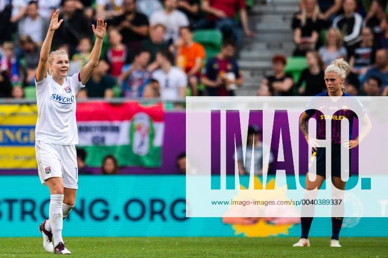 Ada Hegerberg of Lyon celebrates after 3-0 during the UEFA Women s Champions League final match between Lyon and Barcelona on May 18, 2019 in Budapest. Photo: Jon Olav Nesvold BILDBYRAN kod JE 160443