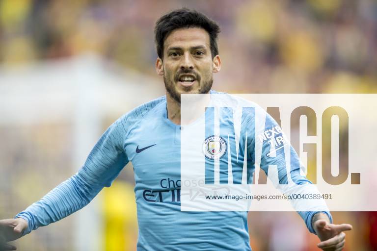 David Silva of Manchester City celebrates scoring the opening goal during The FA Cup Final match between Manchester City and Watford at Wembley Stadium, London, England on 18 May 2019.