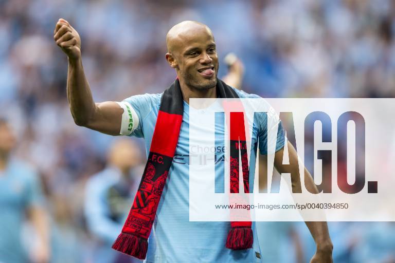 Vincent Kompany of Manchester City celebrates his side victory during The FA Cup Final match between Manchester City and Watford at Wembley Stadium, London, England on 18 May 2019.