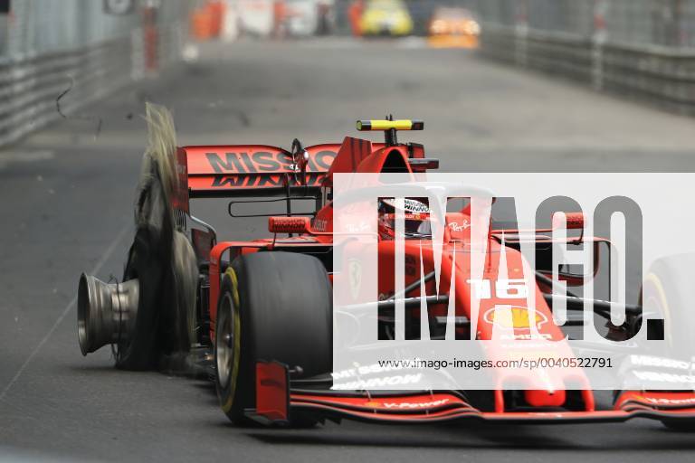 26th May 2019, Monte Carlo, Monaco; F1 Grand Prix of Monte Carlo, race day; Scuderia Ferrari, Charles Leclerc rear tire in shreds which will cause him to retire later in the race ActionPlus12138146 Octane