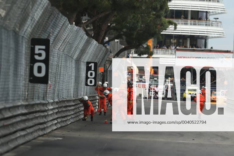 26th May 2019, Monte Carlo, Monaco; F1 Grand Prix of Monte Carlo, race day; Marshalls clear the circuit from debris from Charles LeClearc tyre shred ActionPlus12138149 Octane