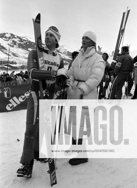 SKI ALPIN SAISON 1981 1982 Weltcup Kitzbuehel: STENMARK (Schweden) SKI ALPIN SAISON 1981 1982 Weltcup Kitzbuehel Slalom Herren 17.01.1982 Sieger; Ingemar STENMARK (li, Schweden) mit seiner Freundin Ann UVHAGEN Kitzbuehel Oesterreich