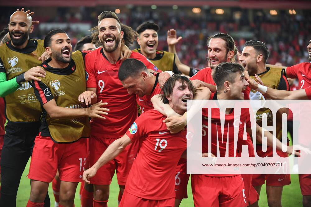 Turkey players celebrate 2-0 victory against France after Euro 2020 group H qualifying soccer match between Turkey and France at the Konya City Stadium in Konya, Turkey