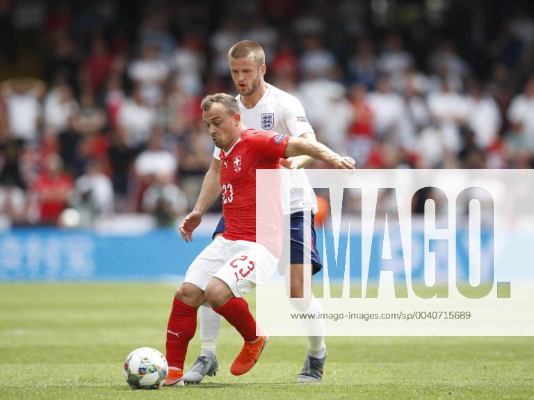 Xherdan Shaqiri of Switzerland tackled by Eric Dier of England during the UEFA Nations League match at D. Afonso Henriques Stadium, Guimaraes. Picture date: 9th June 2019. Picture credit should read: David Klein Sportimage . SPI-0095-0031