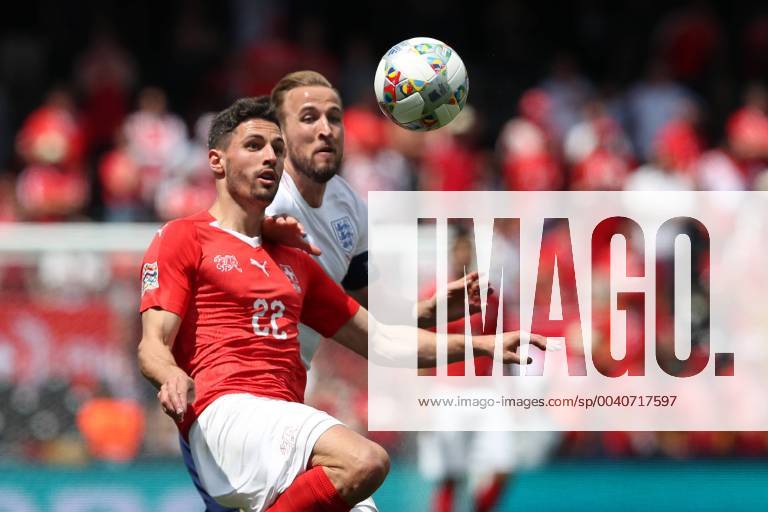 Guimaraes, Portugal - Switzerland s defender Fabian Schar (L ) vies with Harry Kane of England (R ) during the UEFA Nations League Third-place football match between Switzerland and England, at the Dom Afonso Henriques stadium in Guimaraes, Portugal, on June 9, 2019. Switzerland vs England - UEFA Nations League Third-place match - ZUMAf123 20190609_zap_f123_006