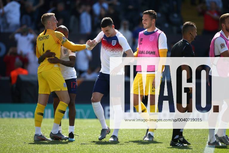 Switzerland v England UEFA Nations League 3rd Place Play-off Jordan Pickford of England celebrates victory at the end of the UEFA Nations League 3rd Place Play-off match at Estadio D. Afonso Henrique, Guimaraes Content Not Available For UK Newspapers
