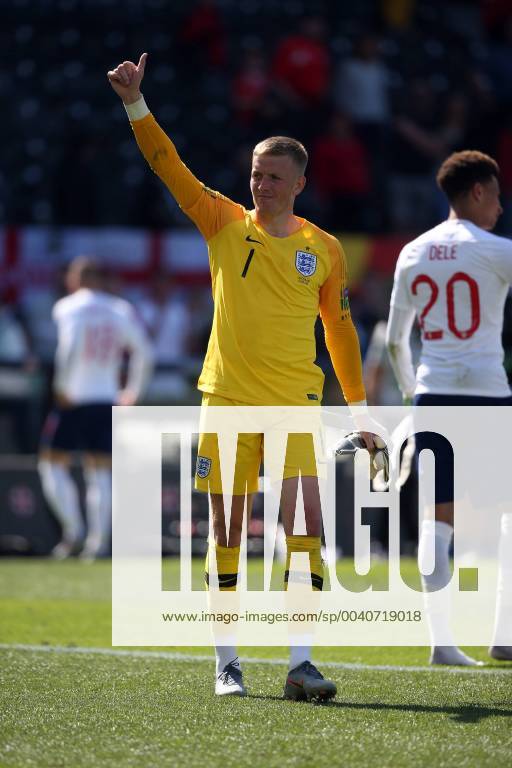 Switzerland v England UEFA Nations League 3rd Place Play-off Jordan Pickford of England celebrates victory at the end of the UEFA Nations League 3rd Place Play-off match at Estadio D. Afonso Henrique, Guimaraes Content Not Available For UK Newspapers