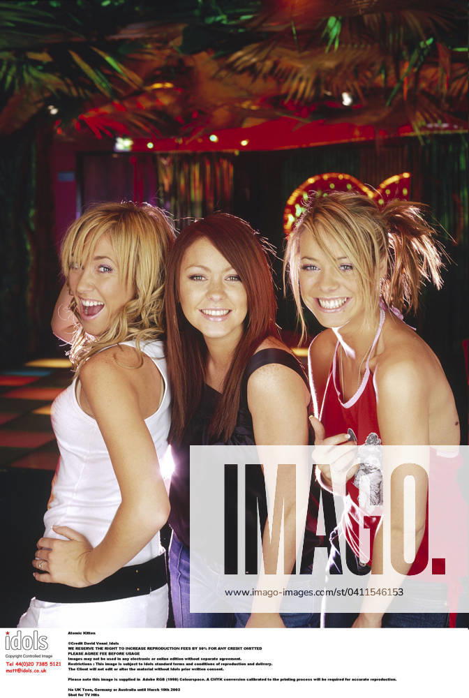 Atomic Kitten Natasha Hamilton, Liz McC.......... Atomic Kitten Natasha Hamilton, Liz McClarnon, Jenny Frost _ No UK Teen, Germany or Australia until March 10th 2003 Shot for TV Hits , Credit:David Venni Avalon