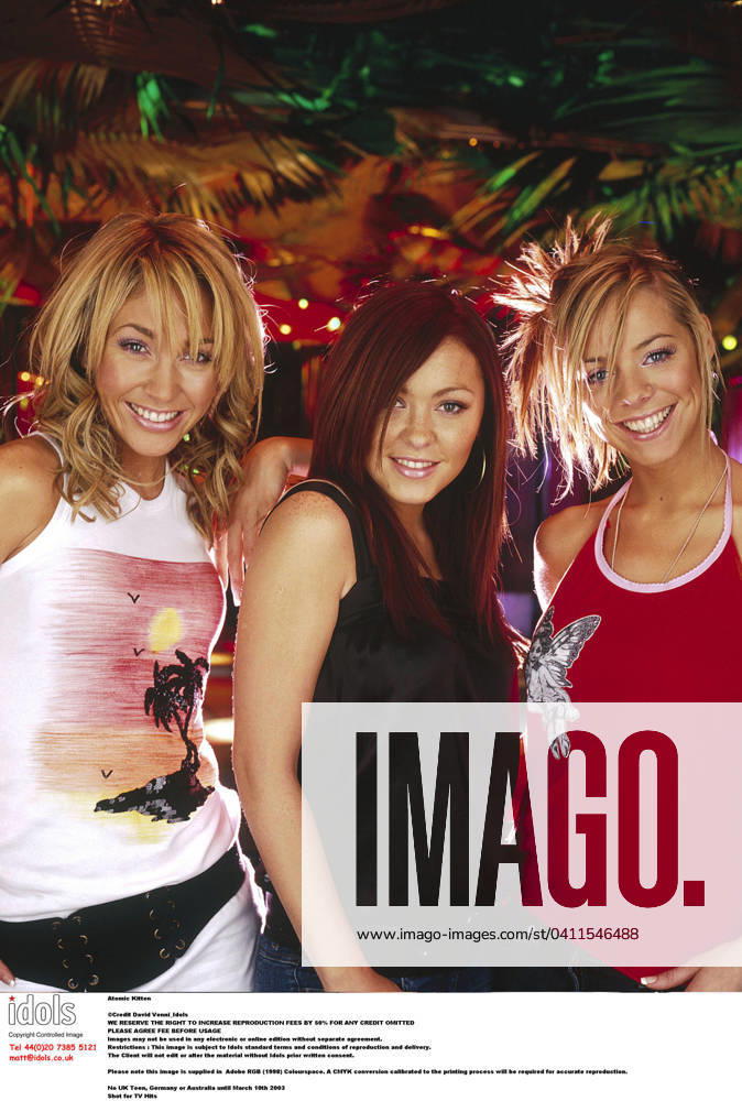 Atomic Kitten Natasha Hamilton, Liz McC.......... Atomic Kitten Natasha Hamilton, Liz McClarnon, Jenny Frost _ No UK Teen, Germany or Australia until March 10th 2003 Shot for TV Hits , Credit:David Venni Avalon