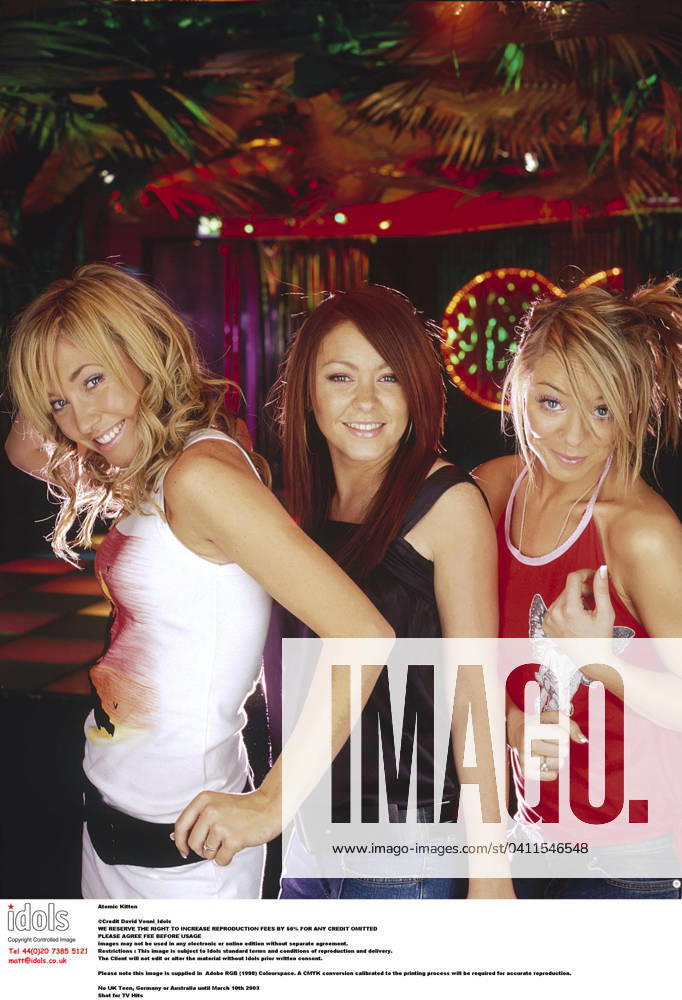Atomic Kitten Natasha Hamilton, Liz McC.......... Atomic Kitten Natasha Hamilton, Liz McClarnon, Jenny Frost _ No UK Teen, Germany or Australia until March 10th 2003 Shot for TV Hits , Credit:David Venni Avalon