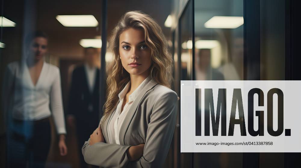 Portrait of a young businesswoman standing in the office, looking at camera. - Generative AI