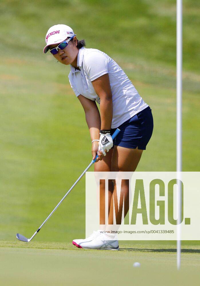 Golf: Evian Championship Nasa Hataoka of Japan hits a putt on the 13th hole during the first round of the Evian Championship at Evian Resort Golf Club in Evian-les-Bains, France, on July 25, 2019.