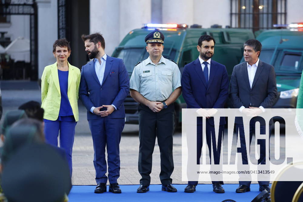 The President of the Republic, Gabriel Boric, together with the Minister of the Interior and Public Security, Carolina Toha and the Director of Gendarmeria, Sebastian Urra, delivered new institutional vehicles to Gendarmeria de Chile at the Plaza de la Constitucion Marcelo Hernandez Aton Chile, Santiago Chile Aton 872830