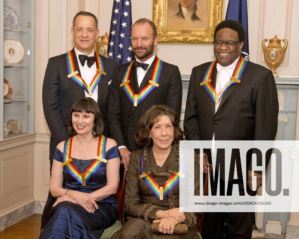 2014 Kennedy Center Honors Gala Dinner The five recipients of the 2014 Kennedy Center Honors pose for a group photo following a dinner hosted by United States Secretary of State John F. Kerry at the U.S. Department of State in Washington, D.C. on Saturday, December 6, 2014. The 2014 honorees are: actor and filmmaker Tom Hanks, top left; singer-songwriter Sting, top center; singer Al Green, top right; ballerina Patricia McBride, bottom left; and comedienne Lily Tomlin, bottom right. Credit: Ron Sachs Pool via CNP Washington District of Columbia United States of America