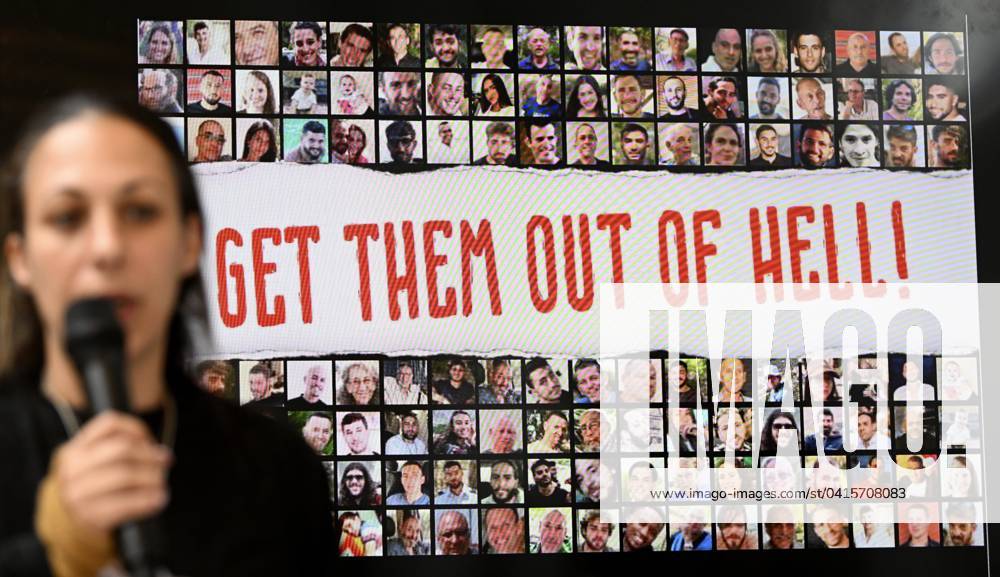 PC by a delegation of families of Israeli hostages BRUSSELS, BELGIUM - FEBRUARY 20 : PC by a delegation of families of Israeli hostages, in the presence of Haim Regev, Israeli Ambassador to the European Union and NATO on February 20, 2024 in Brussels, Belgium, 20 02 2024 Brussels Belgium