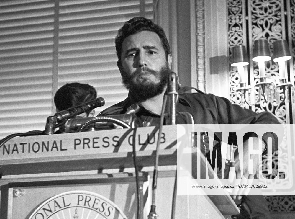 Fidel Castro at the National Press Club in Washington, DC Prime Minister Fidel Castro of Cuba addresses a National Press Club luncheon in Washington, DC on April 20, 1959. His appearance came less than four months after he seized power in Cuba and he said he had no dictatorial ambitions. Credit: Benjamin E. Gene Forte CNP Washington District of Columbia United States of America
